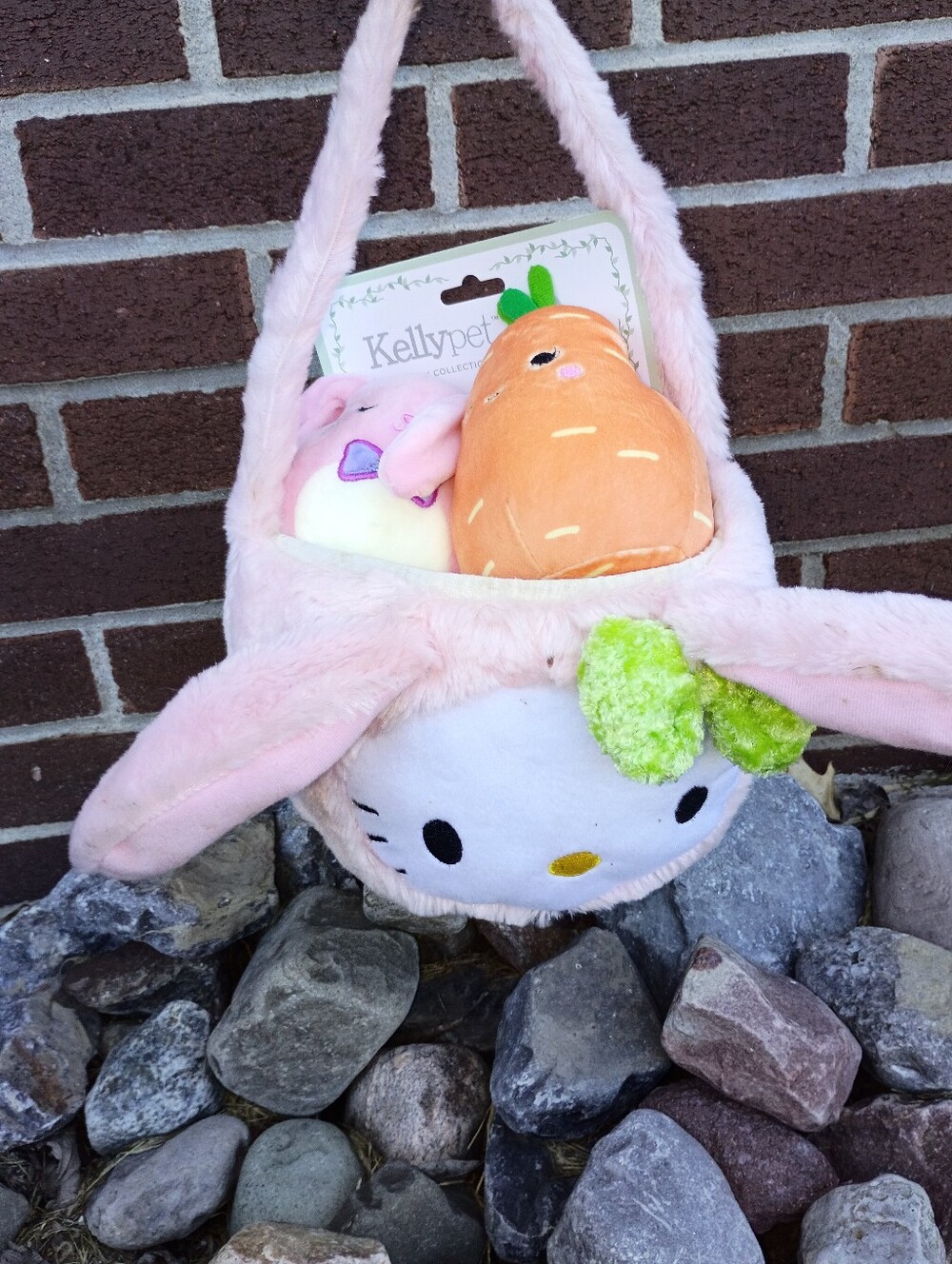 Pink Plush Hello Kitty Basket Face and Soft Plush  Toy Set
